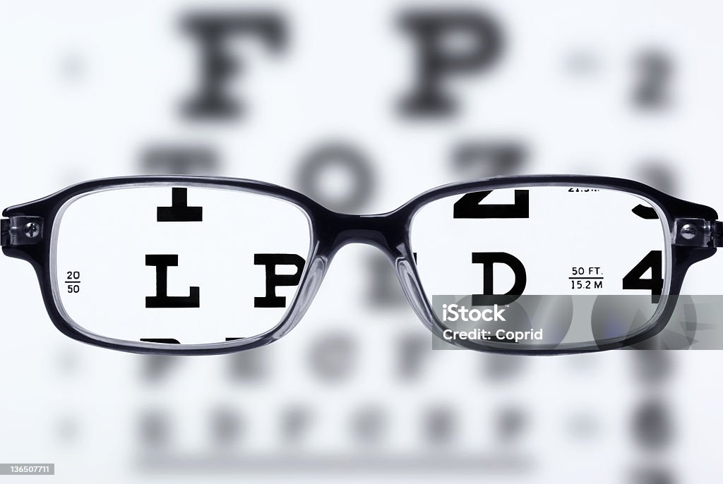 Eyeglasses and eye chart Reading eyeglasses and eye chart Eyeglasses Stock Photo