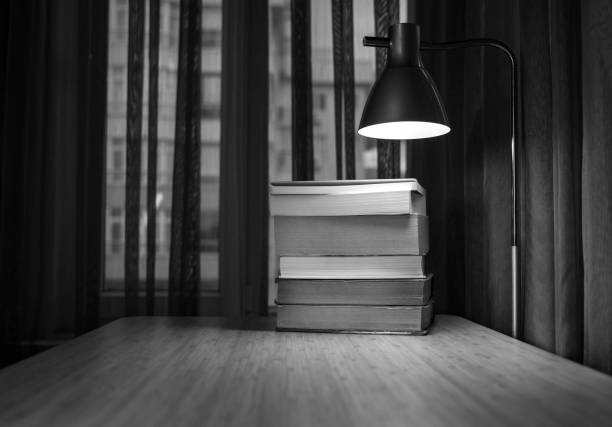 Teddy bear reading a book with nightlight in room