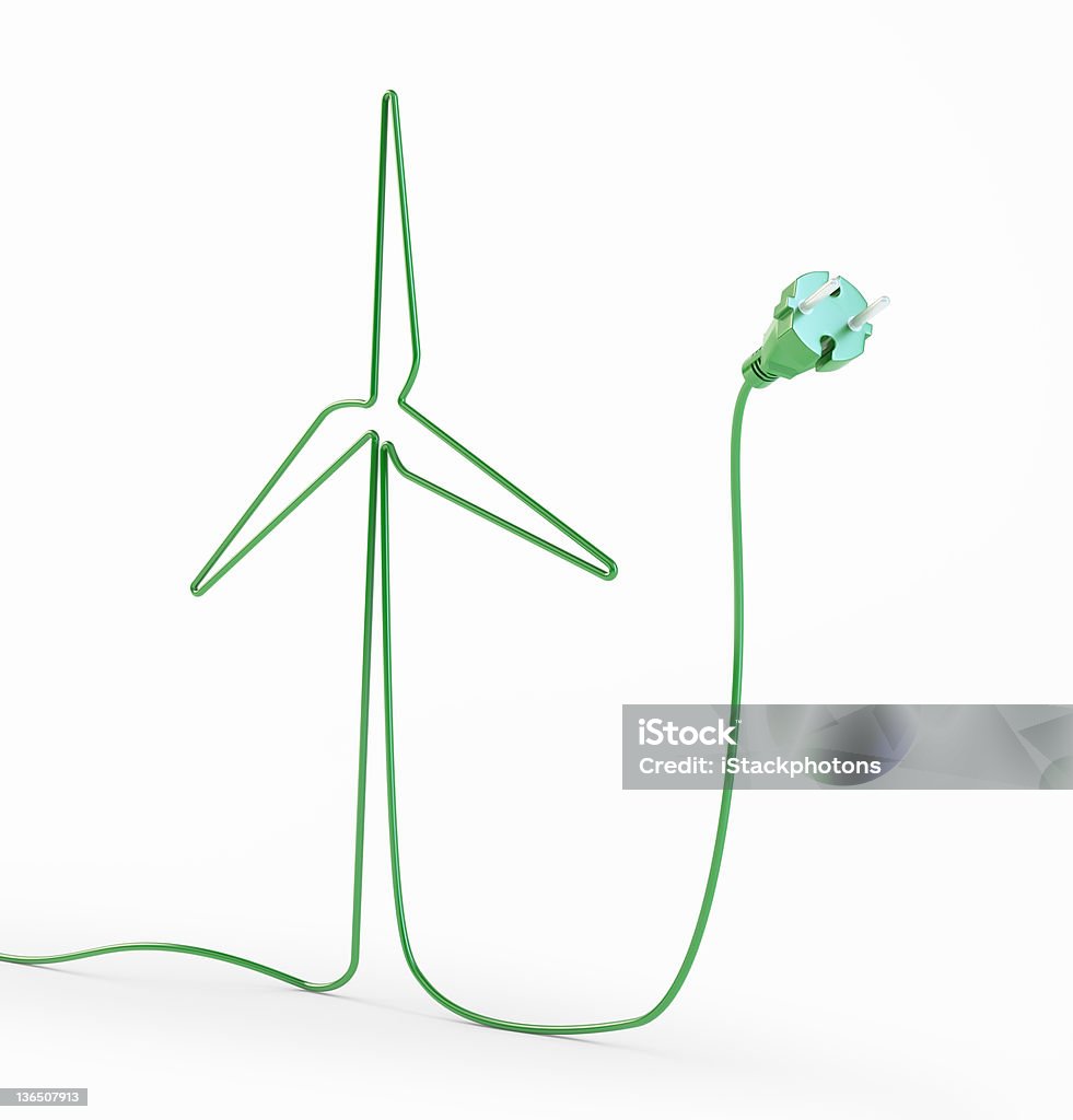 Wind power concept Electric cord shaped like a windmill - Wind power concept Cable Stock Photo