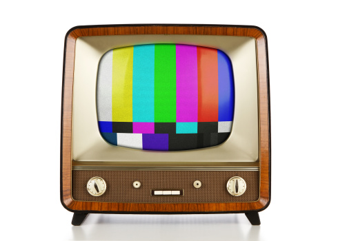 Vintage television with test screen and clipping path for it