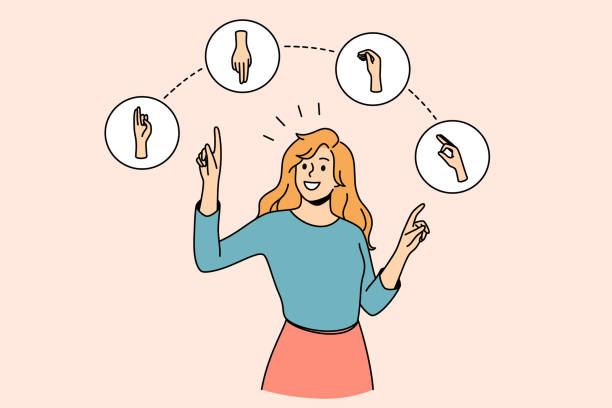 ilustrações, clipart, desenhos animados e ícones de linguagem de mão e conceito de gesto - língua de sinais