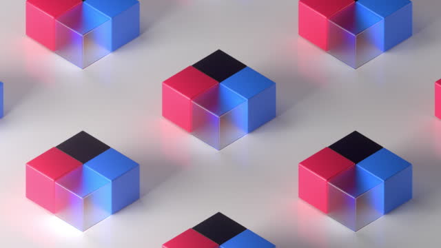 Loopable animation of cubes tipping off. Pastel colors.