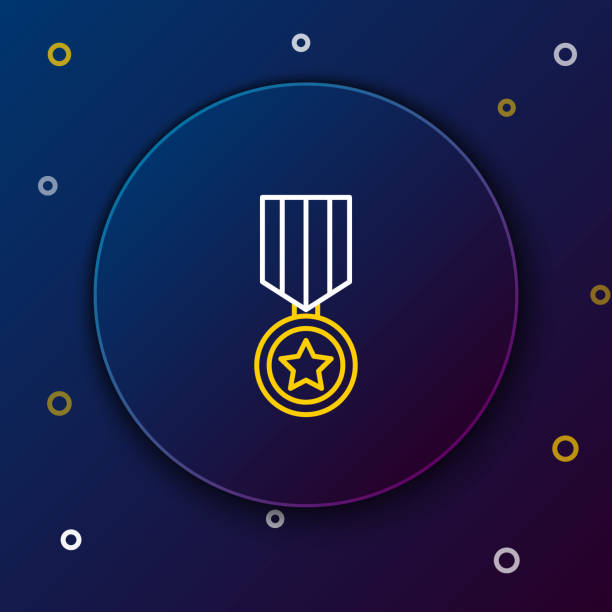 ilustrações de stock, clip art, desenhos animados e ícones de line military reward medal icon isolated on blue background. army sign. colorful outline concept. vector - medal star shape war award