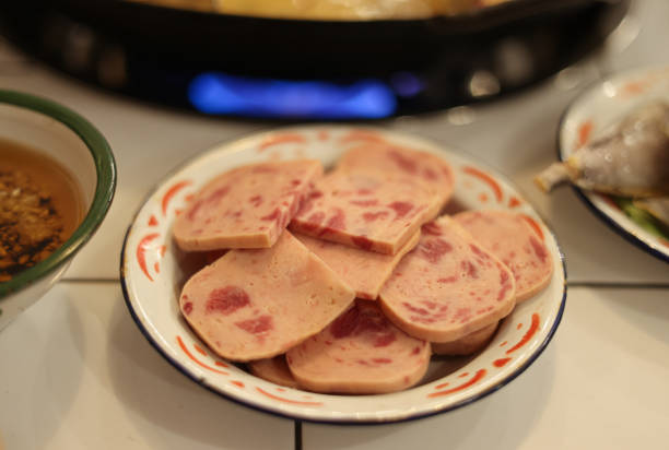freshness slided pork on white dish for grill