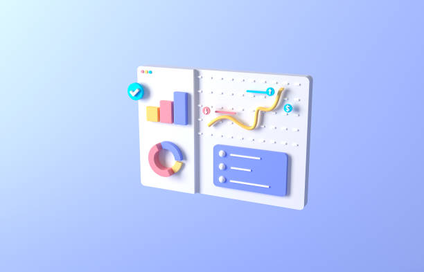 istock Data analytics, dashboard and business finance report. investment or website SEO screen PC Web. Online marketing, financial report chart, data analysis and web development concept. 3d rendering 1365089427