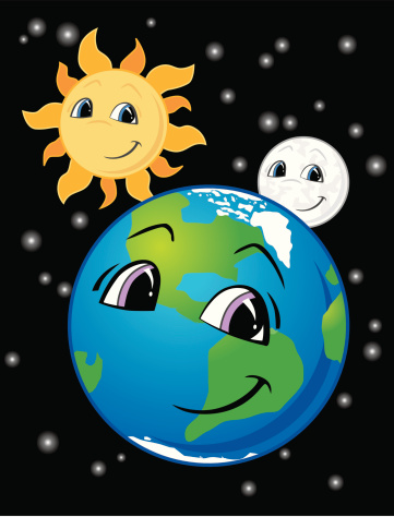 Uśmiechająca Się Ziemi I Księżyca I Słońca - Stockowe grafiki wektorowe i  więcej obrazów Planeta Ziemia - Planeta Ziemia, Słońce, Ziemia - iStock