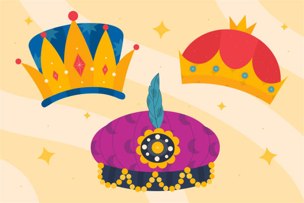 flat reyes magos crowns set vector illustration - getty 幅插畫檔、美工圖案、卡通及圖標