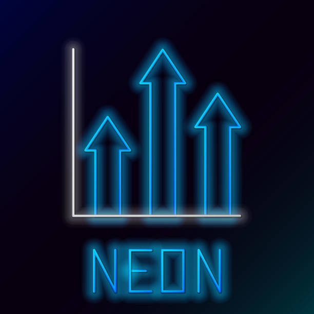 istock Glowing neon line Pie chart infographic icon isolated on black background. Diagram chart sign. Colorful outline concept. Vector 1365098615