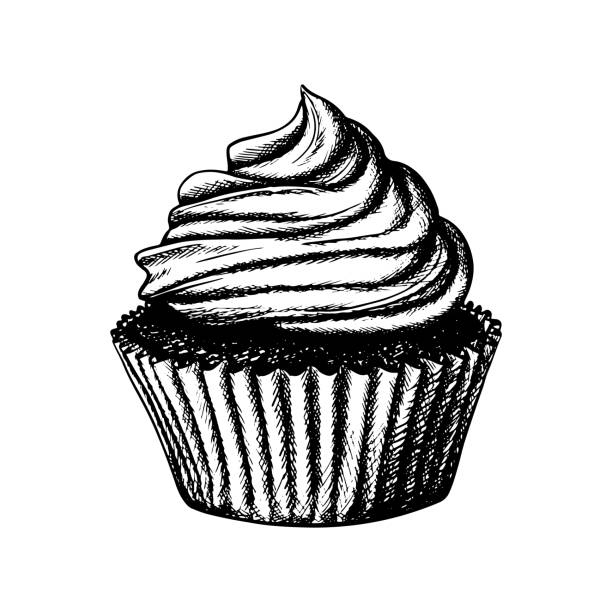 手描きアイコン。チョコレートカップケーキ。白い背景に隔離されています。 - cupcake sugar isolated on white white background点のイラスト素材／クリップアート素材／マンガ素材／アイコン素材