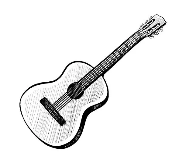 Vector illustration of hand drawn icon. Guitarra. Isolated on white background.