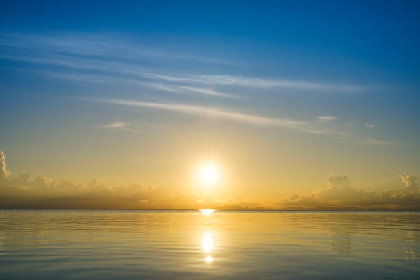 Seascape, sunset sky at the lake with empty on sky.