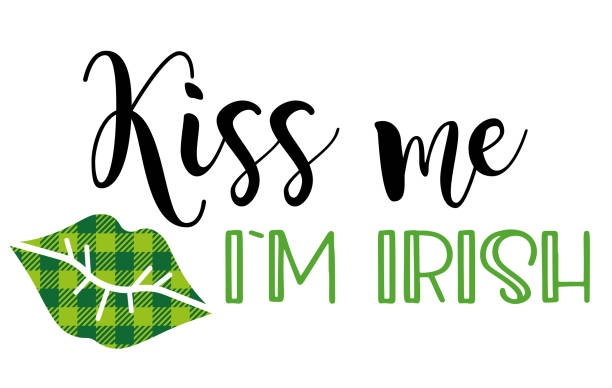 st. patricks day zitat typografie t-shirt design - kiss me i m irish - lipstick kiss stock-grafiken, -clipart, -cartoons und -symbole