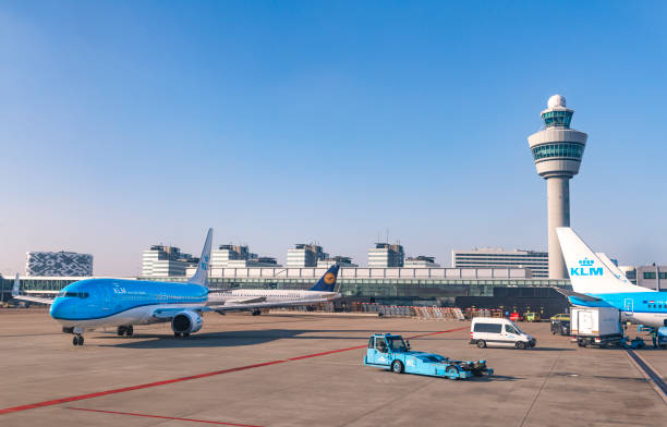 KLM Airplanes at Amsterdam Schiphol airport in Holland stock photo