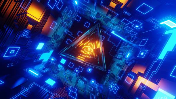 istock 3D Render. Abstract futuristic geometric shapes background. Cyberpunk 1365103816