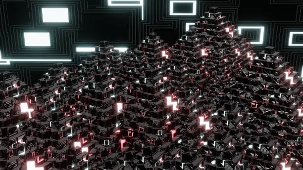 istock 3D Render. Abstract futuristic geometric shapes background. Cyberpunk 1365103819