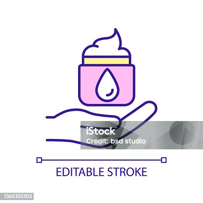 istock Use moisturizing cosmetic products RGB color icon 1365105103