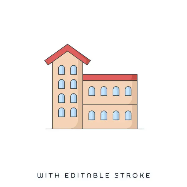 Vector illustration of School Administration Building Flat & Line Icon