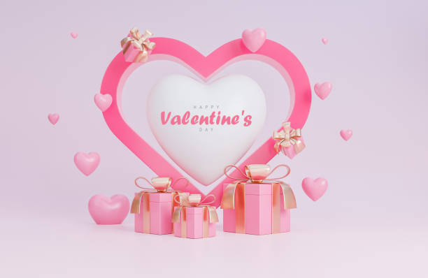 istock Happy valentine's day paper style with hearts 3d objects on pink background.,3d model and illustration. 1365106557