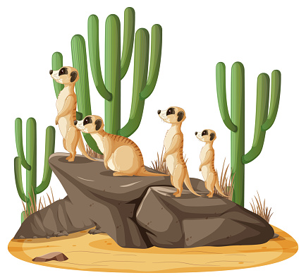 Isolated nature scene with meerkat family  illustration