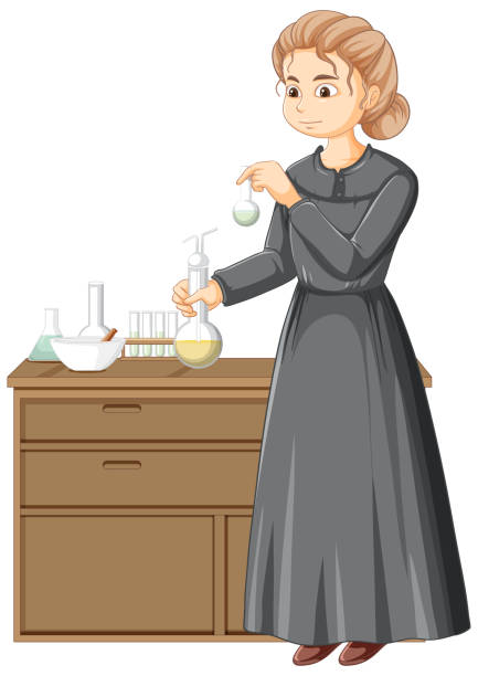 Marie Curie cartoon character on white background vector art illustration