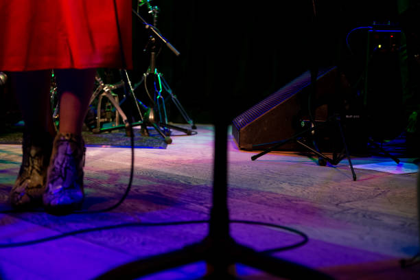 istock Guitarists playing electric guitars on stage 1365108236