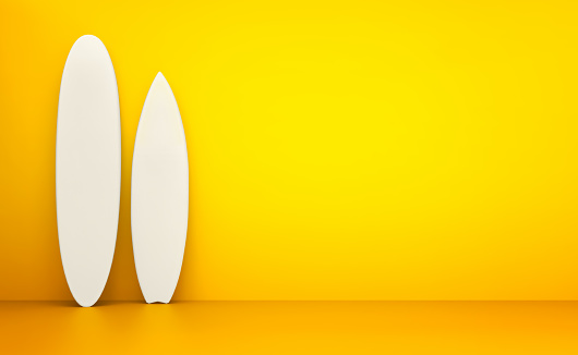 Two Surfboard on yellow wall, template illustration