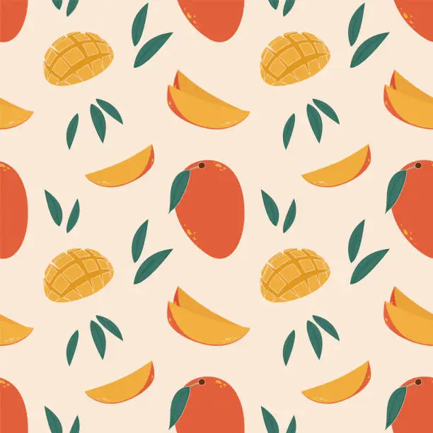 Vector illustration of Mango pattern. Seamless mango background. Vector.