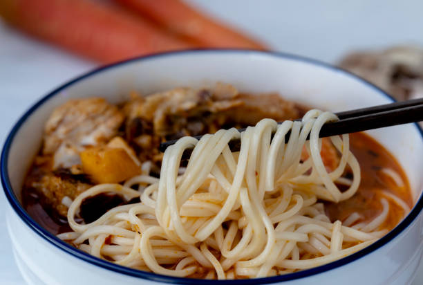 Chinese homemade noodles, cooked with spicy broth