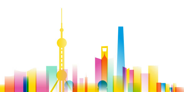 illustrations, cliparts, dessins animés et icônes de shanghai skyline multicolore, illustration vectorielle - shanghai finance skyline backgrounds