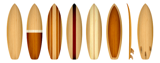 Set of vintage wood Surfboard in vector format
