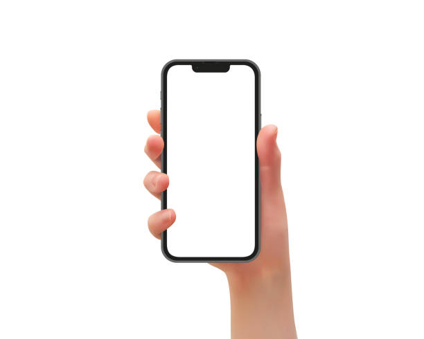 istock Woman hand holding the smartphone with blank screen, vector illustration 1365113006