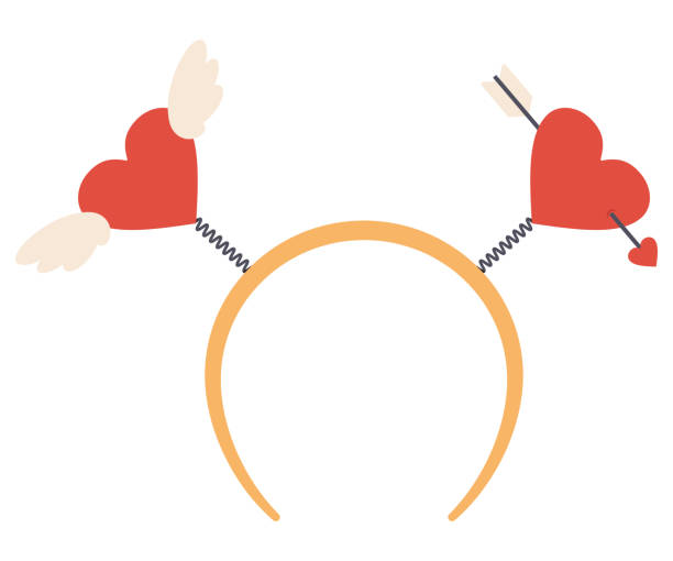 흰색 배경에 고립 된 파티 벡터 만화 일러스트에 대한 마음과 천사 날개와 발렌타인 데이 머리띠. - animal limb stock illustrations