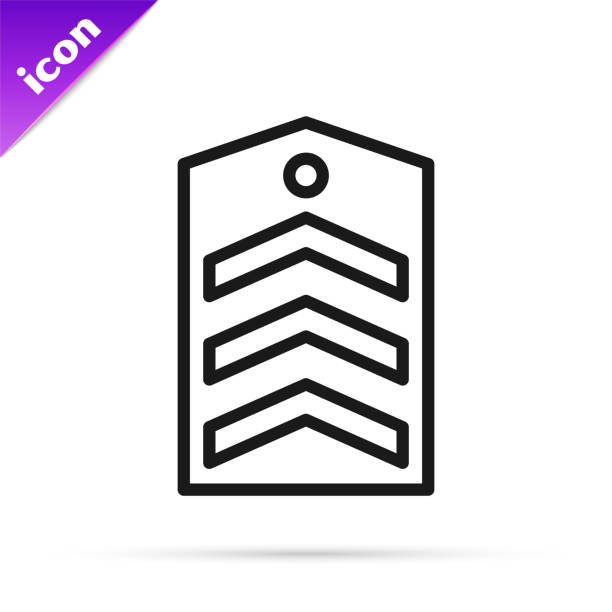 czarna linia ikona chevron izolowana na białym tle. znak odznaki wojskowej. wektor - sergeant stock illustrations