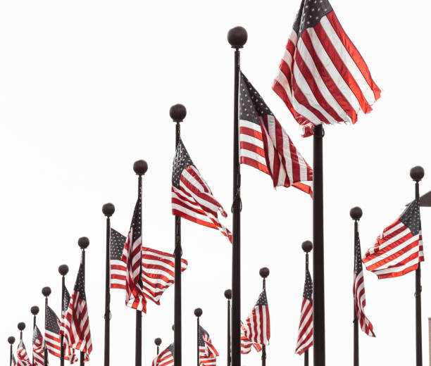 us flags wavings on the sky