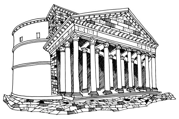 wektorowy szkic panteonu. rzym. włochy. - ancient rome obrazy stock illustrations