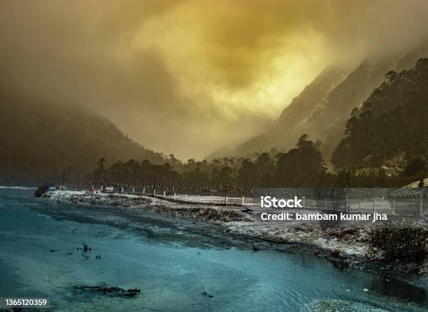 Dramatic Cloudy Sky At Mountain Valley At Morning From Flat Angle Stock Photo - Download Image Now