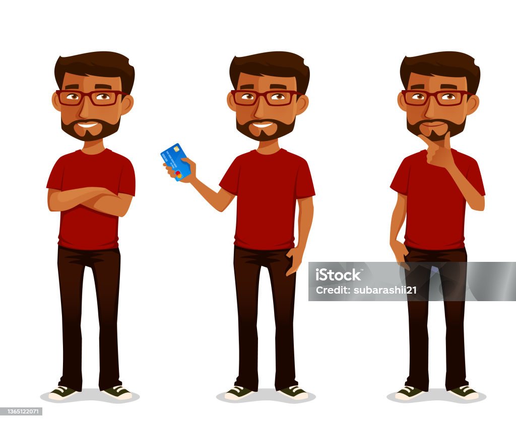 Cute Cartoon Illustration Of A Young Indian Man In Casual Outfit Stock  Illustration - Download Image Now - iStock