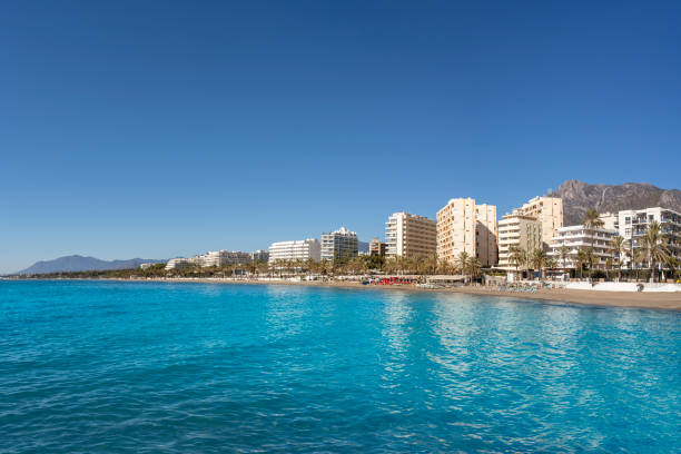 Marbella beach, Playa de la Fontanilla downtown beach in Malaga province Costa del Sol of andalusia in spain