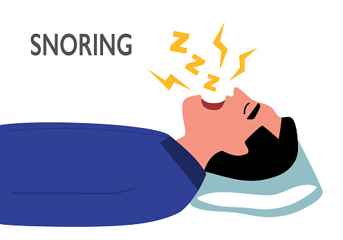 Snoring Issues Man Sleeping And Snoring In Flat Design On White Background Snore ...