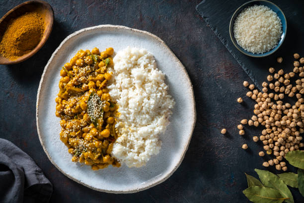 Spicy masala chickpea with basmati rice indian vegan plant based