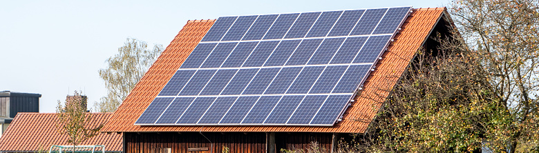 panorama solar panels on a roof