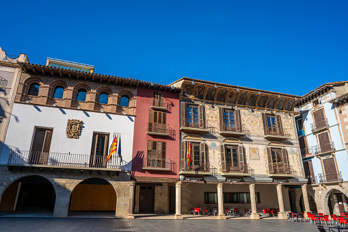 Graus village, Plaza Mayor square and city hall in Huesca de Aragon of Spain in the Ribagorza region