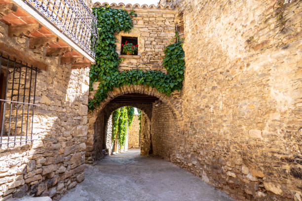Roda de Isabena, the most beautiful villages of Spain in Huesca Aragon in Ribagorza Spain Roda de Isabena street arches, one of the most beautiful villages of Spain in Huesca Aragon at the Ribagorza region of Spain ancient villages stock pictures, royalty-free photos & images