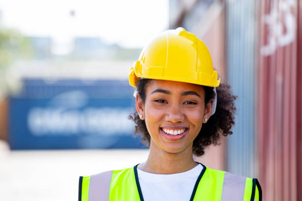 istock Container worker smile and happy with her job 1365130779