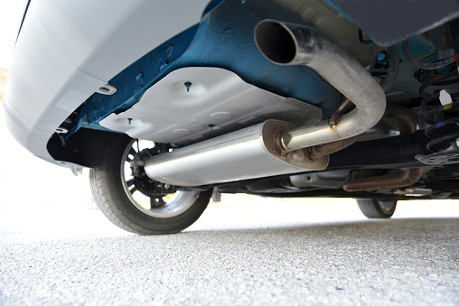 Exhaust system of the car. The muffler of exhaust gases.