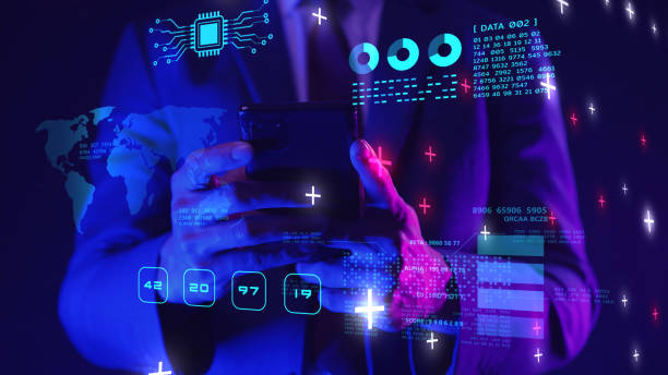 istock Finance business graph chart data report, crypto, blockchain trading, expertise advisor consultant businessman in suit with mobile phone present global business information virtual meeting hologram technology 1365132642