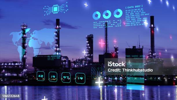 Smart City Power Energy Industry Sustainable Oil Gas Plant Control Iot Internet Of Thing Ict Digital Technology Futuristic Automation Management Smart Digital Technology Security And Database Stock Photo - Download Image Now