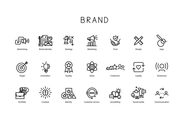 векторная креативная иллюстрация иконок брендов - branding stock illustrations