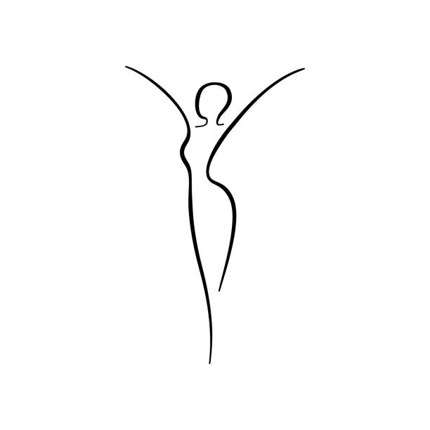 Beauty woman line body silhouette. Freedom female line figure, model. Abstract drawing of girl sign for wellness center, sport, dance, beauty salon and spa. Vector isolated illustration Beauty woman line body silhouette. Freedom female line figure, model. Abstract drawing of girl sign for wellness center, sport, dance, beauty salon and spa. Vector illustration slim woman body stock illustrations