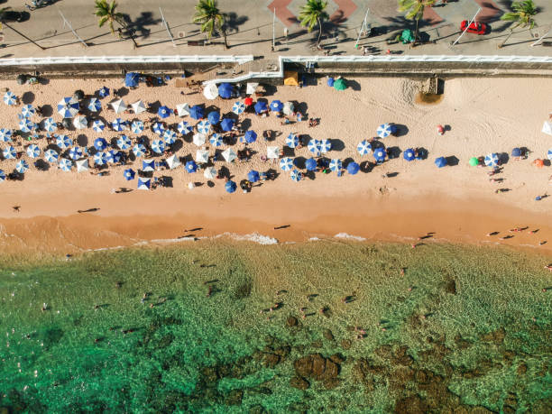 Aerial view Barra beach in Salvador, Bahia, Brazil stock photo